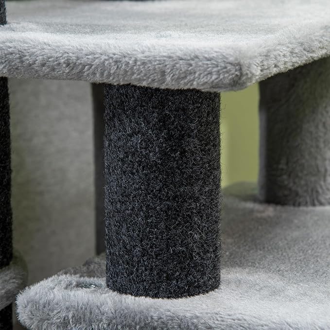 PawHut Pet Stairs, Adjustable Height 3/4 Step Cat Steps with Scratching Post, Condo, Toy Ball for High Bed, Sofa, Couch, Indoor Small Cats, Kittens, Gray