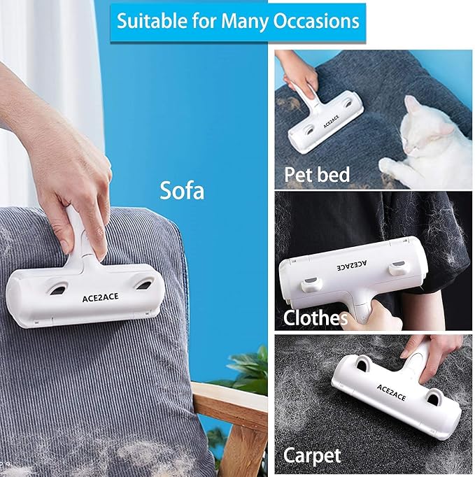 ACE2ACE Pet Hair Removal Tool, Lint Roller Brush for Cats and Dogs, Reusable Self Clean Pet Fur Remover, Pet Hair Remover for Laundry, Carpet, Furniture, Couch, Sofa and Bedding
