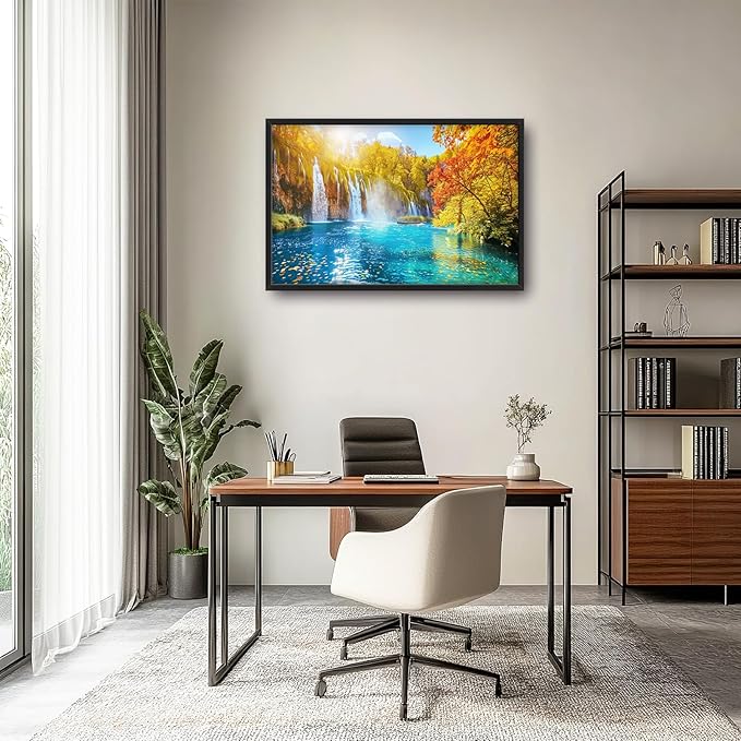 Extra Large Waterfall Lake Framed Wall Art for Living Room,Oversized Fall Autumn Tree Landscape Pictures Wall Decor,Nature Canvas Print Painting Modern Artwork Bedroom Office Bathroom 36L" x 24W"