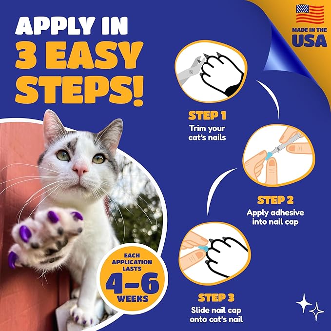 Soft Claws Cat Nail Caps for Small Cats – (40 Caps, Summer - Blue & Red) - Veterinarian-Developed | Protects Furniture & Skin - Easy to Apply, Long-Lasting Anti-Scratch Soft Cat Claw Covers