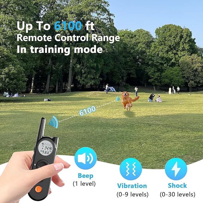 Wireless Dog Fence & Electronic Training Collar 2 in 1, 3500FT Wireless Fence, 6100FT Remote Training, IPX7 Waterproof Collar 185 Days Rechargeable Battery