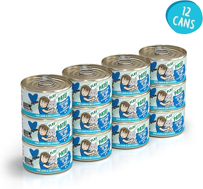 Weruva B.F.F. Play - Best Feline Friend Paté Lovers, Aw Yeah!, Chicken & Tuna Til' Then with Chicken & Tuna, 2.8oz Can (Pack of 12)