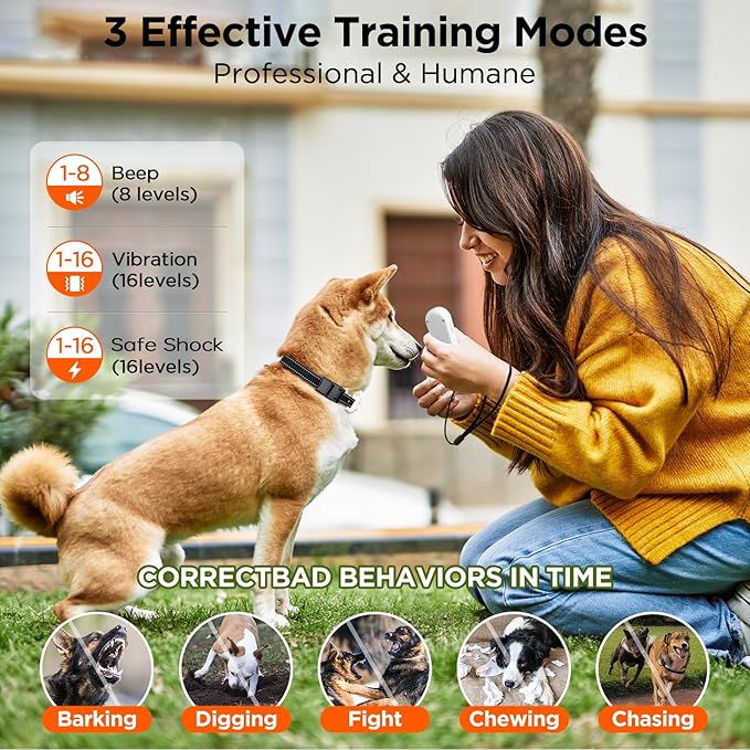 Dog Shock Collar, 3300ft Dog Training Collar with Remote, IPX7 Waterproof Rechargeable Shock Collar Dogs with Beep, Vibration, Safety Shock, Light Mode