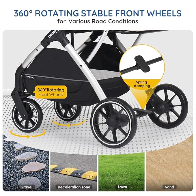 T5 Luxury Pet Stroller for Medium Dog Under 60lbs or 2 Small Dogs & Cats with 180 ̊Canopy, Sun Shades, Auto-Folding Stroller for Multiple Pets (Green)