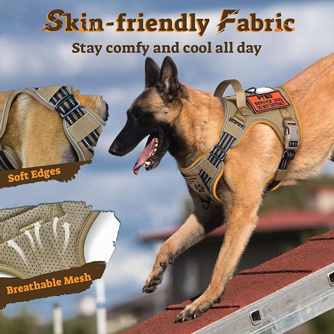 rabbitgoo Dog Harness Small Sized No Pull, Tactical Service Pet Vest with Molle and Control Handle, Adjustable and Reflective Military Harness for Easy Walking and Training, Brown, S