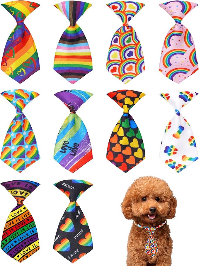 PET SHOW 10 Pack Pride Month Small Dog Ties Neckties for Doggies Cats Rainbow Neck Ties Bowties Girl Boy Pets LGBT Costumes Puppy Adjustable Holiday Grooming Accessories Wedding Party Gift Favor