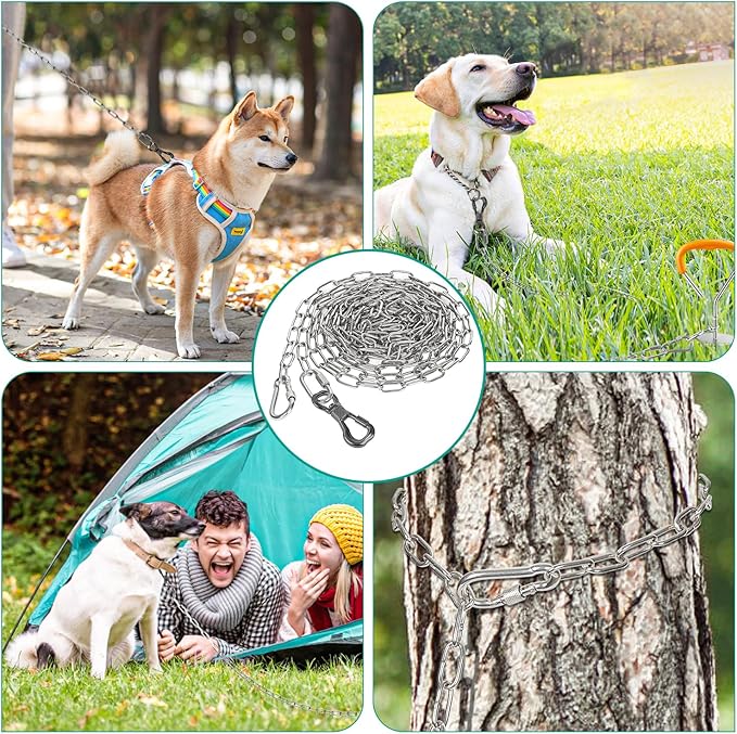 Tresbro Heavy Duty Dog Chains for Outside, 25FT Stainless Steel Tie Out Cable with Swivel Hook for Small Medium Dogs, Metal Chew Proof Pet Runner Chain Leash Lead for Outdoor Camping Hiking Yard, 3MM