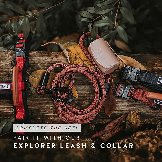 MADE TO ROAM Premium Explorer Harness - Y-Shaped Dog Harness with Adjustable Durable Nylon, Soft Padding, Metal Buckles and Leather Handle for Small, Medium, Large Dogs (Maine Marina, Size 6)