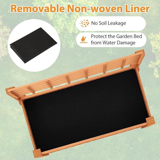 Giantex Raised Garden Bed with Trellis, Wooden Elevated Planter Box with Legs, Drainage Holes for Climbing Plants Vines Vegetables Flowers Herbs, Outdoor Horticulture Planter for Patio Yard (Brown)