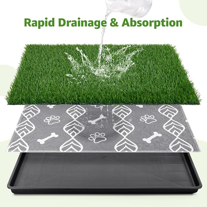 LOOBANI Large Dog Grass Pad with Tray - 35x23in Dog Litter Box with 2 Artificial Grass Patch + 2 Washable Pee Pads - Quickly Absorbency Indoor Outdoor Potty for Patio Balcony Apartment Use