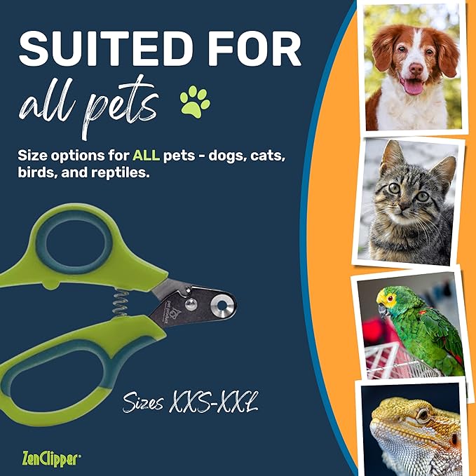 Zen Clipper Pet Nail Clipper for Cats – Cat Nail Trimmer for Safer Pet Grooming - Clean, Quiet, and Easy-to-Use Stainless Steel Claw Trimmer - (2mm Hole)