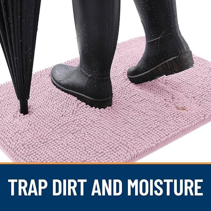 OLANLY Dog Door Mat for Muddy Paws 47x17, Absorbs Moisture and Dirt, Absorbent Non-Slip Washable Doormat, Quick Dry Chenille Mud Mat for Dogs, Entry Indoor Entryway Carpet for Inside Floor, Dusty Rose