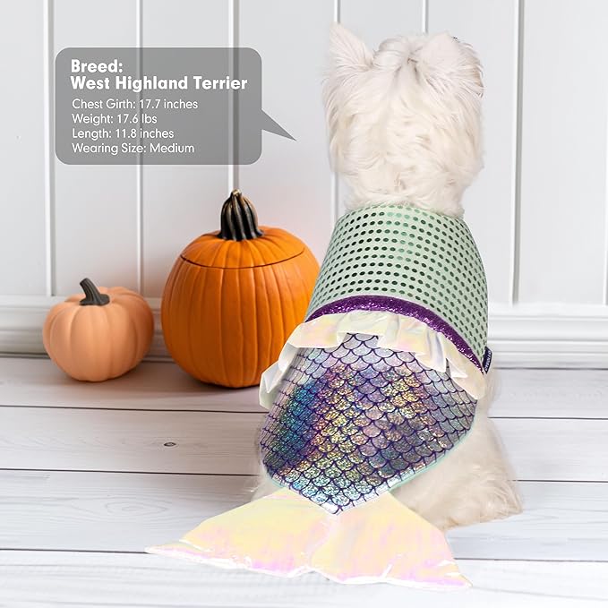 cyeollo Dog Mermaid Costume Halloween Clothes Holiday Birthday Party Dog Outfits Funny Pet Costumes for Small Dogs, Size XS