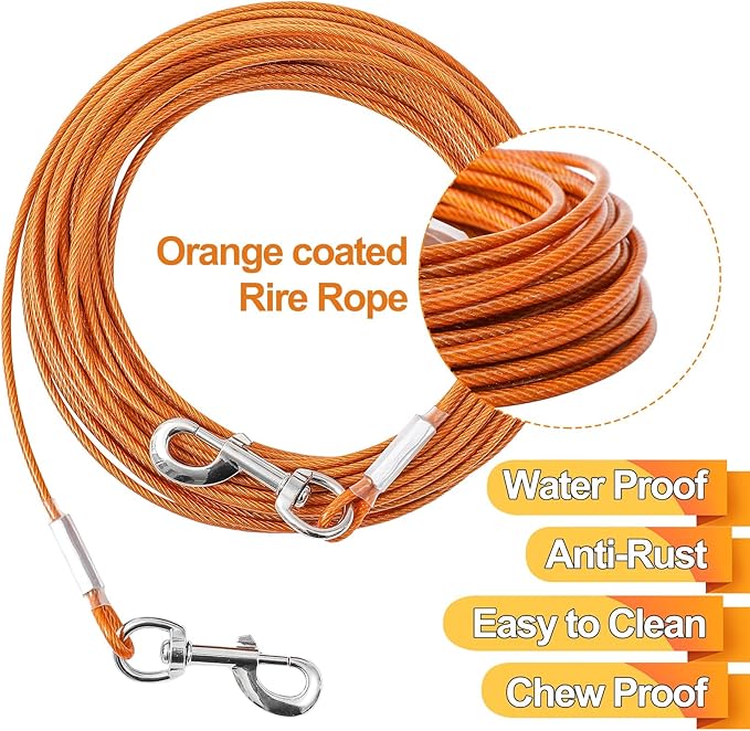 Dog Tie Out Cable,20ft Dog Lead-Heavy Duty Tie Out Cable for for Large Dogs Up to 125lbs-Dog Chain for Yard-Outside Dogs Runner Tether Line