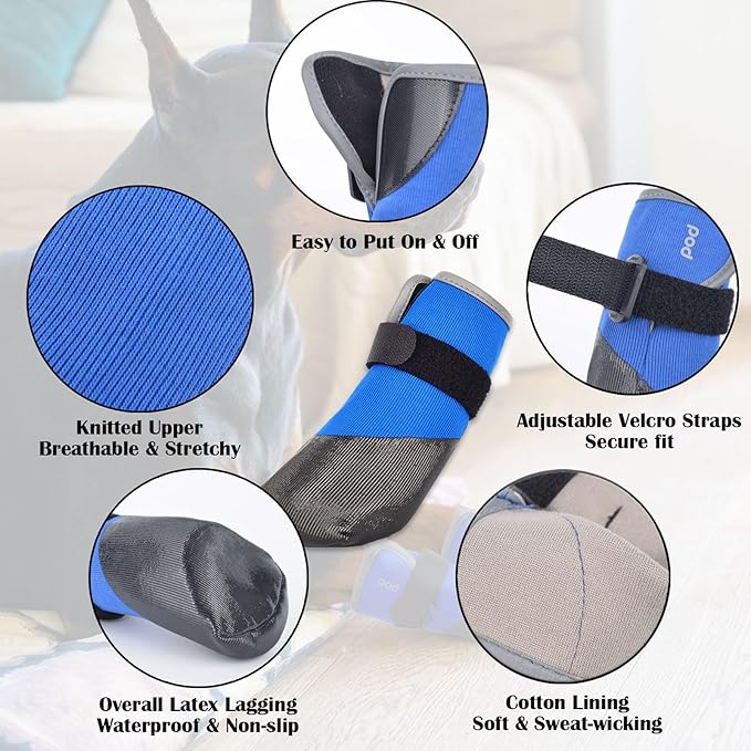 Dog Shoes Lightweight Dog Boots-Breathable Knitted Paw Protector with Adjustable Strap for Hot Pavement, Rain Walking, Hardwood Floors Anti Slip Reduce Noise, Prevent Licking Paws(Blue,XXL)