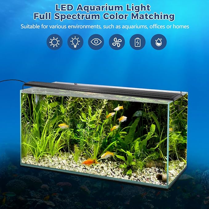 Tatub 19W LED Aquarium Light for 30"-36" Fish Tank, Full Spectrum Fish Tank Light with White Blue Red Green LEDs, 10 Levels of Brightness，Timer Auto On/Off