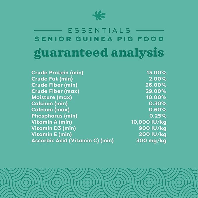 Oxbow Essentials Guinea Pig Food, Senior, Made Alfalfa for Guinea Pig, Pet Food Pellets with Vitamin C, Small Animal Pet Products, Made in USA, High Fiber, 4 lb. Bag
