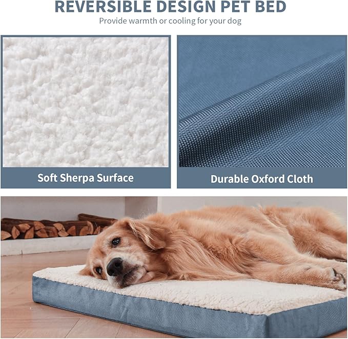 Dog Beds for Large Dogs, Orthopedic Dog Bed for Extra Large Dogs, Big Waterproof Pet Bed with Washable Removable Oxford Cover, Blue White