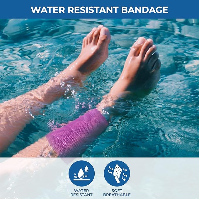 Self Adhesive Bandage Wrap - Pack of 12 Assorted Colors, Non-Woven, Breathable & Water-Resistant Vet Wrap for First Aid, Sports Injury, Body Sprains, & Pets - 4 Inch x 5 Yards
