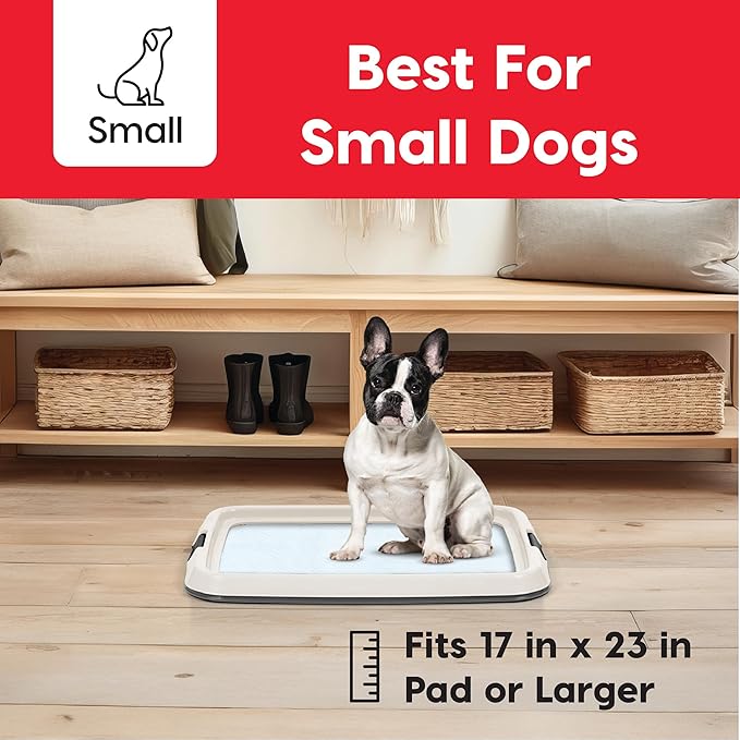 IRIS USA Pee Pad Holder - Medium Dog Pad Holder with Secured Latches, Non-Skid Feet, High Polish Finish for Easy Cleaning, Leak Protection, Fits 17"x23" Pad, Dark Gray