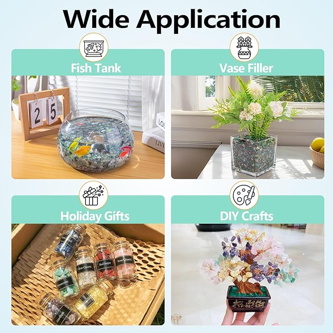 0.5 Lb/230g Green Agate Aquarium Gravel Rocks Crushed Stone Crystal Chips Bulk, Natural Crystal Quartz Stone Pebbles Irregular for Aquarium, Vase Fillers, Succulent Plants Decor - 5-7mm