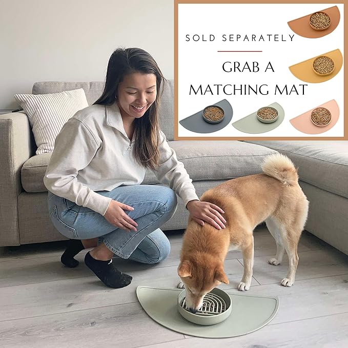 The Slowdown Bowl Silicone Slow Feeder for Cats & Dogs, Slow Eating Mealtime Solution with Modern Lick Mat Design, Reduces Gulping, Fits 1 Cup 6” Across x 1.25” Tall, Small-Tan