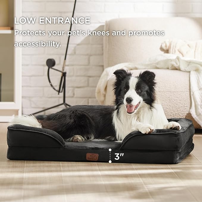 Bedsure L Plus Orthopedic Dog Bed for Large Dogs - Washable Dog Cat Bed Waterproof, L Plus Big Comfort Dogs Couch Sofa with Washable Removable Cover, Pet Bed with Nonskid Bottom, Black, 38"