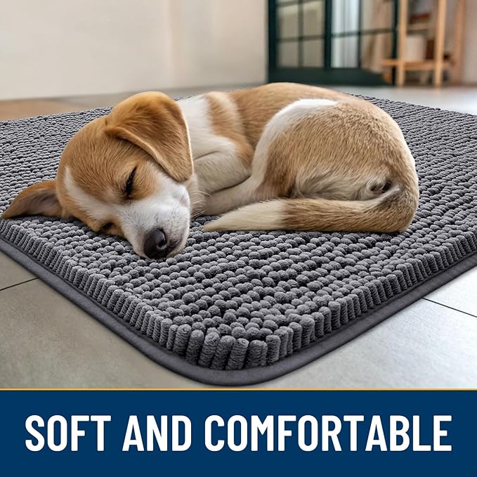 Smiry Dog Door Mat for Muddy Paws 40x32, Absorbs Moisture and Dirt Doormat, Non-Slip Washable Quick Dry Chenille Front Door Mat Indoor Entrance, Entryway Carpet for Inside Floor, Dark Grey