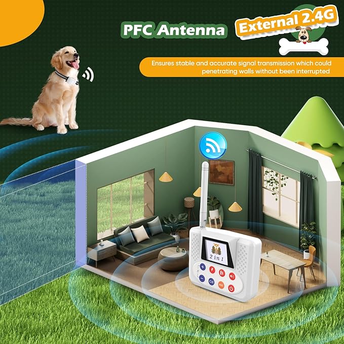 Wireless Dog Fence System, Electric Fence for Dog with Big LCD Screen, Portable Outdoor Pet Wireless Fence with 2.4G Antenna, Waterproof Training Collar, Adjustable for Large Medium Small Dogs