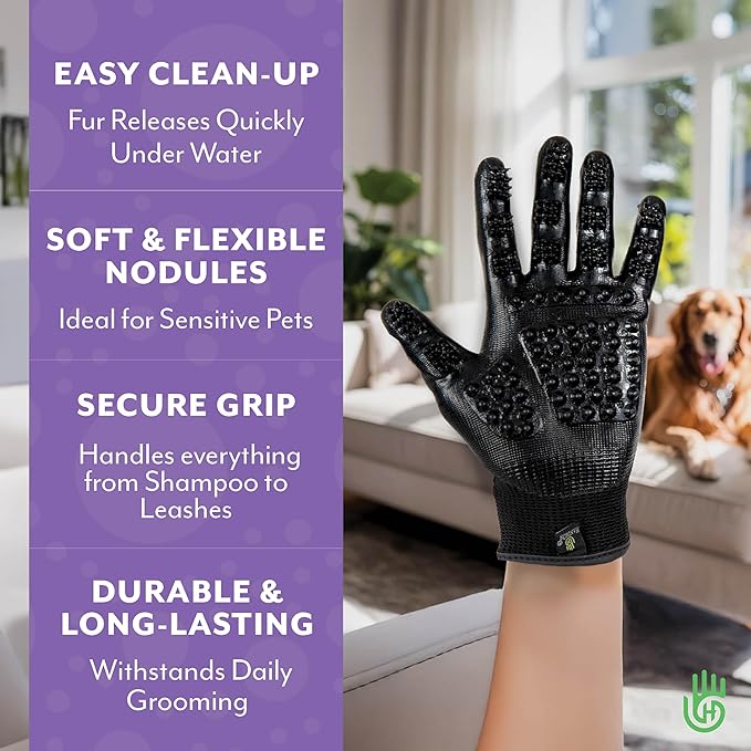 H HANDSON Pet Grooming Gloves - Patented #1 Ranked, Award Winning Shedding, Bathing, & Hair Remover Gloves - Gentle Brush for Cats, Dogs, and Horses (Blue, Large)