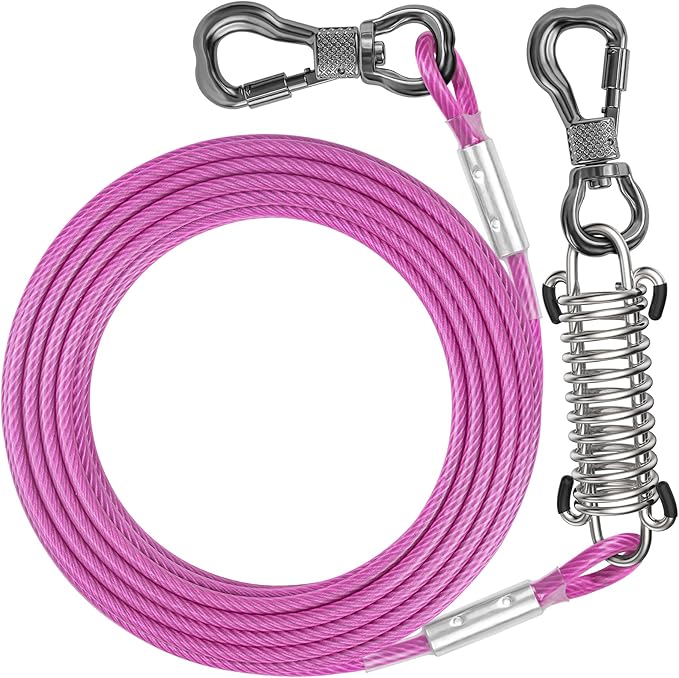 Tresbro 120FT Dog Tie Out Cable with Spring, Shock Absorbing Tether Chains for Outside Aavilable in 10/15/20/25/30/40/50/70/100/120 FT, Heavy Duty Leads for Yard for Medium & Large Dogs Up to 500 LBS