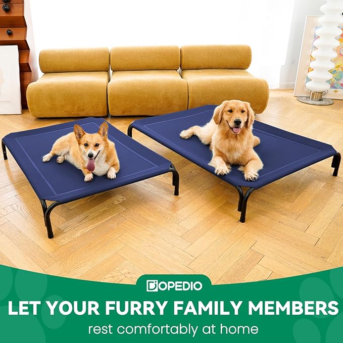 Elevated Dog Bed Raised Outdoor Dog Cot for Extra Large Dogs, Installation Requires No Tools, Frame with Washable Cooling Breathable Mesh Anti-Slip Feet, Indoor Pet Bed, Blue, 48.8 Inches