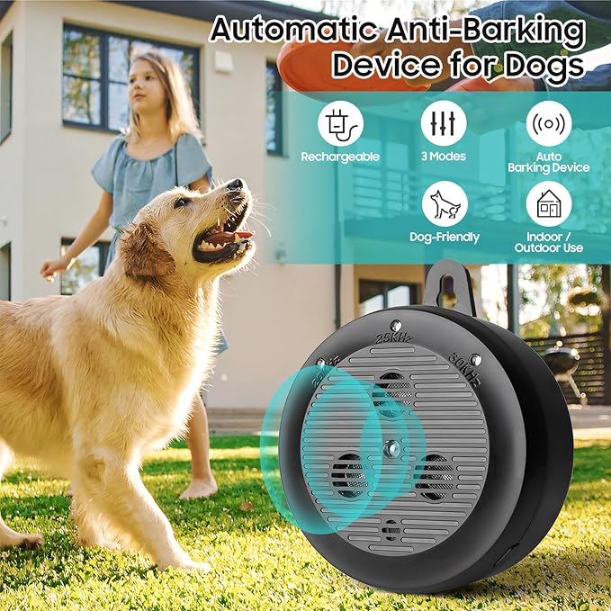 Anti Barking Devices，Auto Dog Bark Deterrent Devices with 3 Levels，Rechargeable Ultrasonic Bark Box Dog Barking Deterrent Devices, Effective Stop Barking Dog Devices for Indoor & Outdoor Dogs