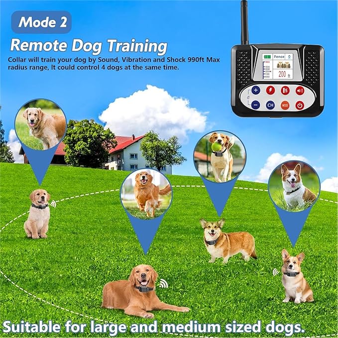 Wireless Dog Fence, Electric Dog Fence & Remote Training Shock Collar 2-in-1,Waterproof Rechargeable, Cover Up to 8 Acre, Portable Pets Safe Containment System for Outdoor,Yard,Indoor,for1dog