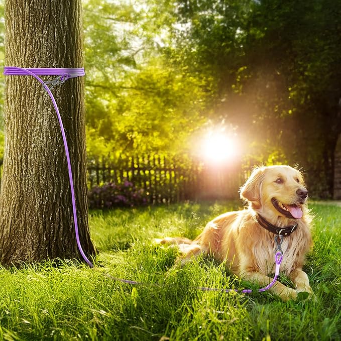 Tresbro 30FT Reflective Tie Out Cable for Dogs Up to 250 Pounds, Steel Wire Lead Leash Cable with Stainless Rotatable Buckle, Lightweight and Enduring, Dog Chains Outside for Outdoor, Yard, Purple