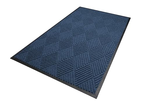 WaterHog Diamond | Commercial-Grade Entrance Mat with Rubber Border – Indoor/Outdoor, Quick Drying, Stain Resistant Door Mat (Navy, 4' x 6')