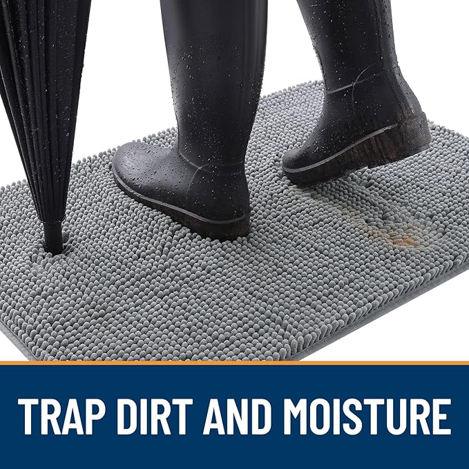 OLANLY Dog Door Mat for Muddy Paws 24x16, Absorbs Moisture and Dirt, Absorbent Non-Slip Washable Doormat, Quick Dry Chenille Mud Mat for Dogs, Entry Indoor Entryway Carpet for Inside Floor, Grey