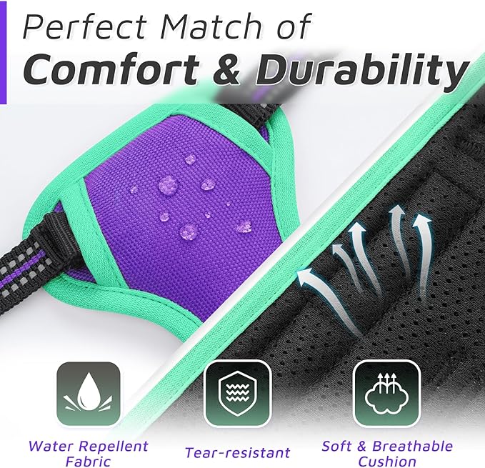 Eagloo Dog Harness for Large Dogs, No Pull Service Vest with Reflective Strips and Control Handle, Adjustable and Comfortable for Walking, No Choke Pet Harness with 2 Metal Rings, Purple & Green, L