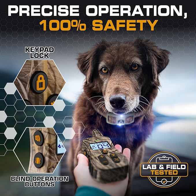 INVIROX Dog Shock Collar [Ultra K9 Hunting Series] 124 Training Levels, 4 Powerful Modes with Night-Light and ¾ Mile Range 100% Safe Dog Training Collar for Large Dogs IP67 Waterproof