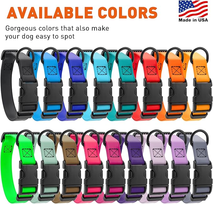 Dogline Biothane Waterproof Dog Collar with Quick Release Buckle Strong Coated Nylon Webbing with Odor- Proof for Easy Care Easy to Clean Fits Small Medium or Large Dogs, Black 1" W 15-23" L