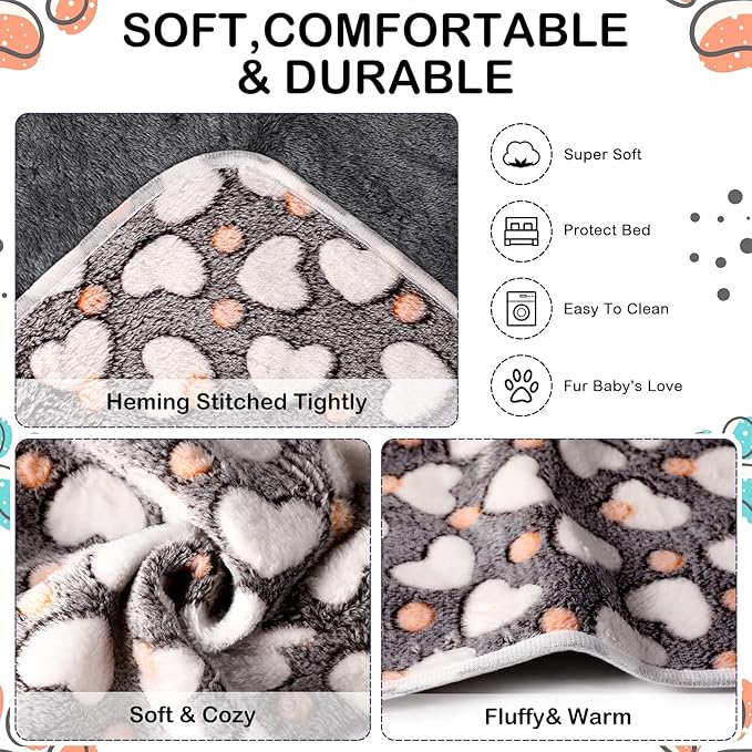 Reginary 4 Pcs Waterproof Guinea Pig Blankets Washable Small Animal Fleece Bedding Absorbent Guinea Pig Cage Liners Reusable Pet Pee Pad Sleep Mat for Hamster Ferret(Heart Pattern,12 x 12 Inch)