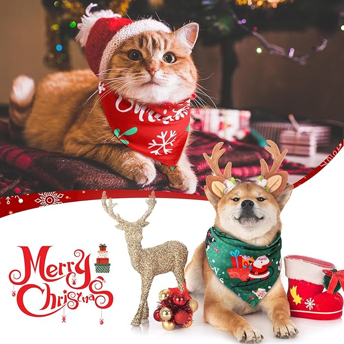 Abbylike 50 Pieces Christmas Dog Bandanas Bulk Xmas Bandanas for Dogs Dog Triangle Kerchief Bibs Scarf Set for Christmas Pet Costume Accessories Decoration (25.6 x 17.7 x 17.7)