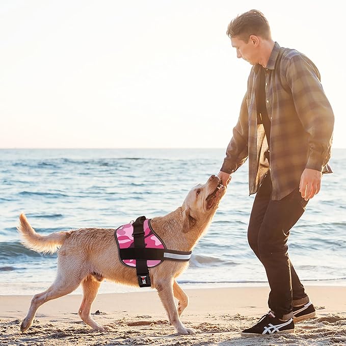 Dogline Dog Harness, Reflective No-Pull Adjustable Vest with Handle, Breathable No-Choke Harness for Small, Medium or Large Dogs Room for Patches Girth 27 to 34 in Pink Camo