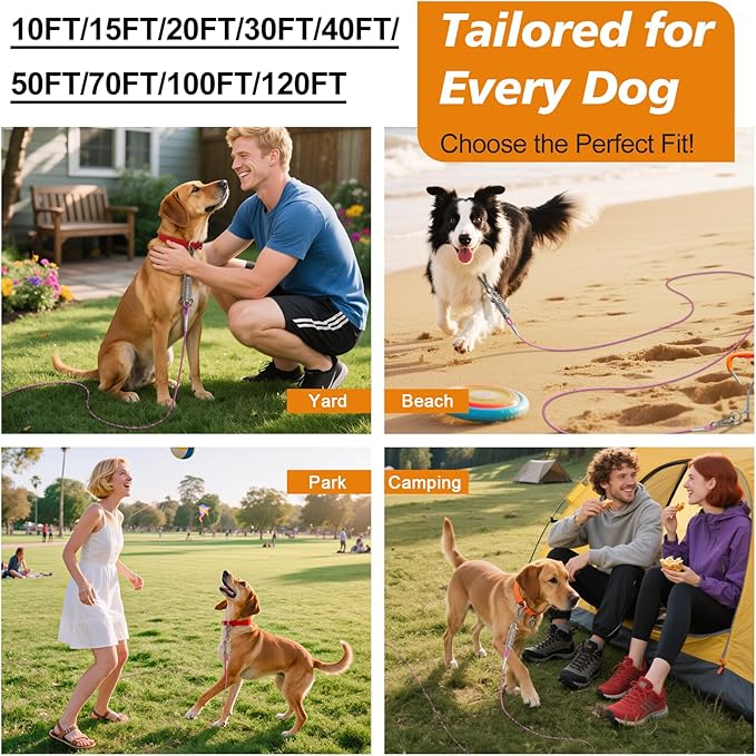 Tresbro 120FT Dog Tie Out Cable with Spring, Shock Absorbing Tether Chains for Outside Aavilable in 10/15/20/25/30/40/50/70/100/120 FT, Heavy Duty Leads for Yard for Medium & Large Dogs Up to 500 LBS