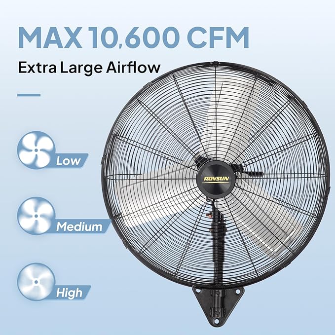 ROVSUN 30" Wall Mounted Fan, Max 10600 CFM High Velocity Industrial Wall Fan with Wide Angle Oscillating, Commercial Ventilation Use, Suit for Garage, Shop, Greenhouse, Gym, UL Listed