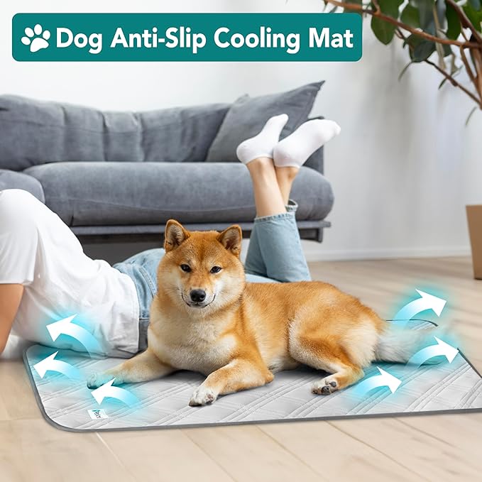PetAmi Waterproof Cooling Mat for Dog, Premium Pet Cooling Blanket for Bed Crate, Anti Slip Indoor Dog Cool Pad for Sleeping, Q-MAX Large Sofa Couch Cover Mat for Cat, Light Grey, 60x80
