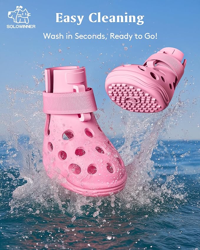 Dog Shoes for Hot Pavement, Breathable Dog Boots Paw Protectors with Adjustable Straps & Non-Slip Sole, Easy On & Off, Waterproof, Easy-Cleaning (Pink, L)