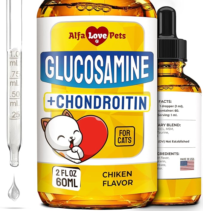 Cat Joint Supplement for All Breeds – Glucosamine for Cats and Kittens – Glucosamine, Chondroitin, MSM for Hip & Joint Care – Natural Ingredients with Chicken Flavor – 2 Oz