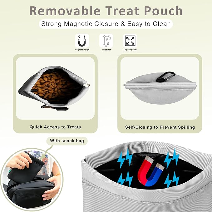 Puppy Dog Treat Pouches for Pet Training Treat Bag, Dog Walking Fanny Pack with Carabiner, Built-in Poop Bag Dispenser & Reuse Dog Poop Holder, Puppy Pet Treat Waist Belt (Grey)
