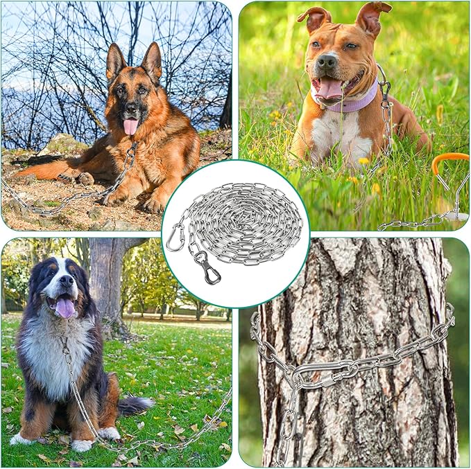 Tresbro Heavy Duty Dog Chains for Outside, 25FT Stainless Steel Tie Out Cable with Swivel Hook for Large Medium Dogs, Metal Chew Proof Pet Runner Chain Leash for Outdoor Camping Hiking Yard Lead, 4MM
